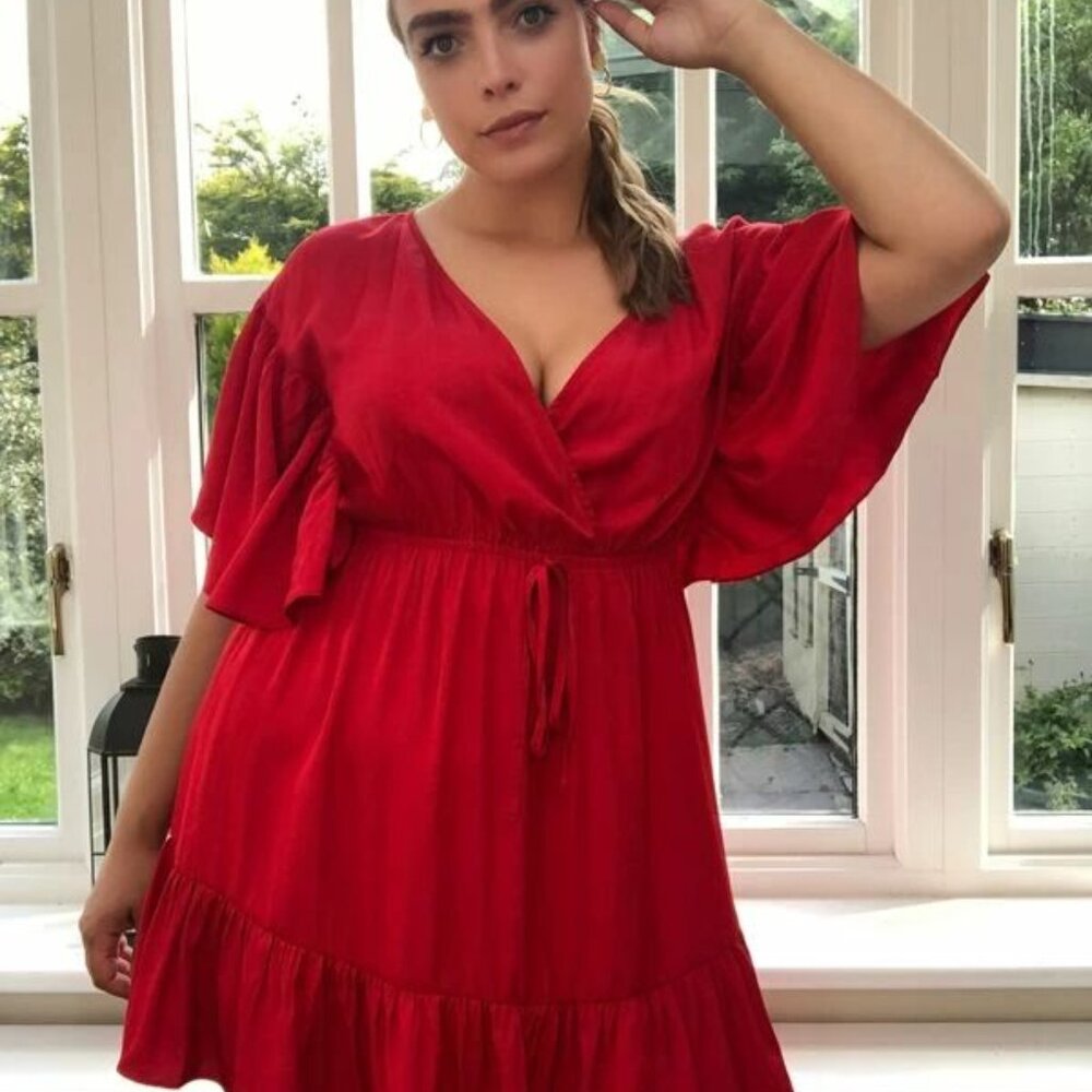 SHEIN Size 4X Surplice Neck Flutter Sleeve Ruffle Hem Dress